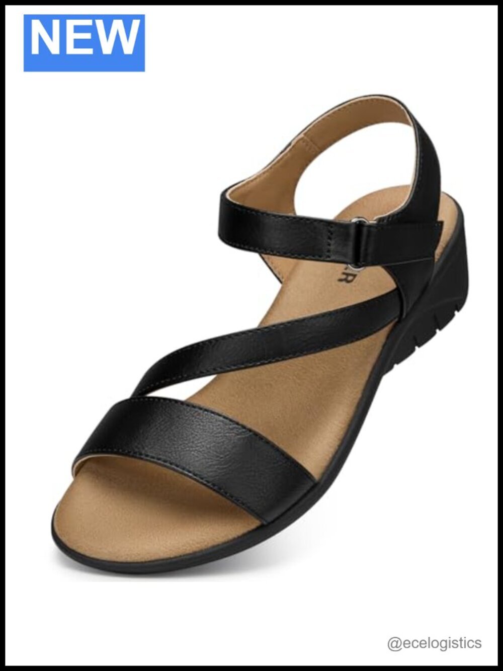 Wedge Sandals with Arch Support: Strappy Open Toe PU Leather Platform for
